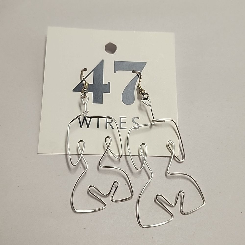 47 Wires Earrings Body Shape Silhouette Dangle Drop Womens 925 Sterling Hooks